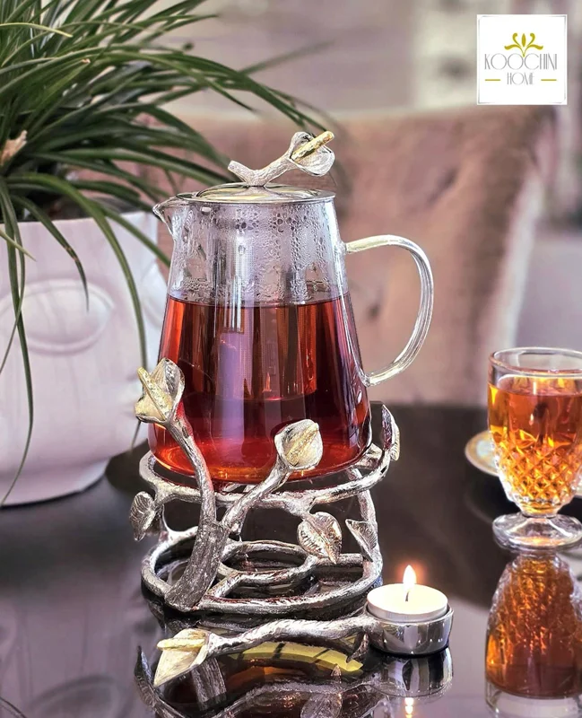 قوری وارمردار با استند و جای شمع سه تیکه